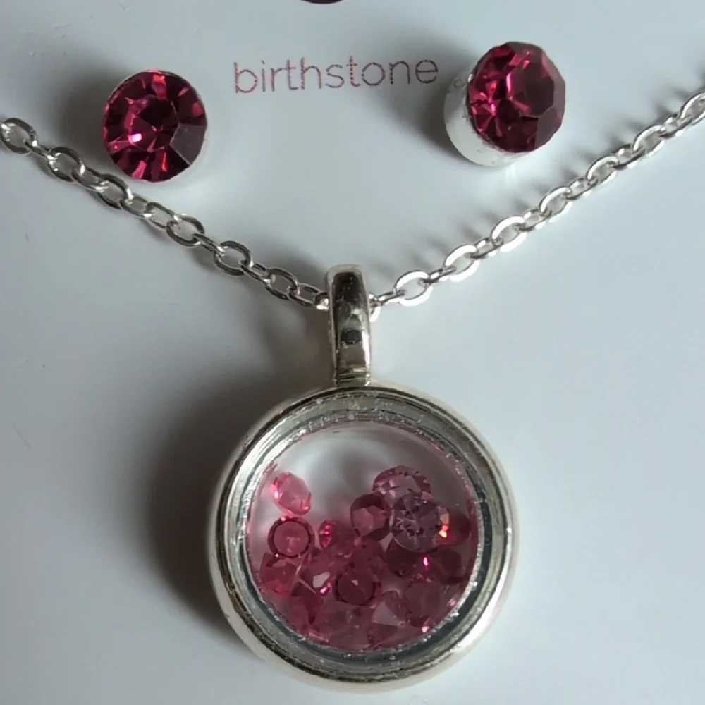 Pink Birthstone Necklace Fashion Jewelry Set